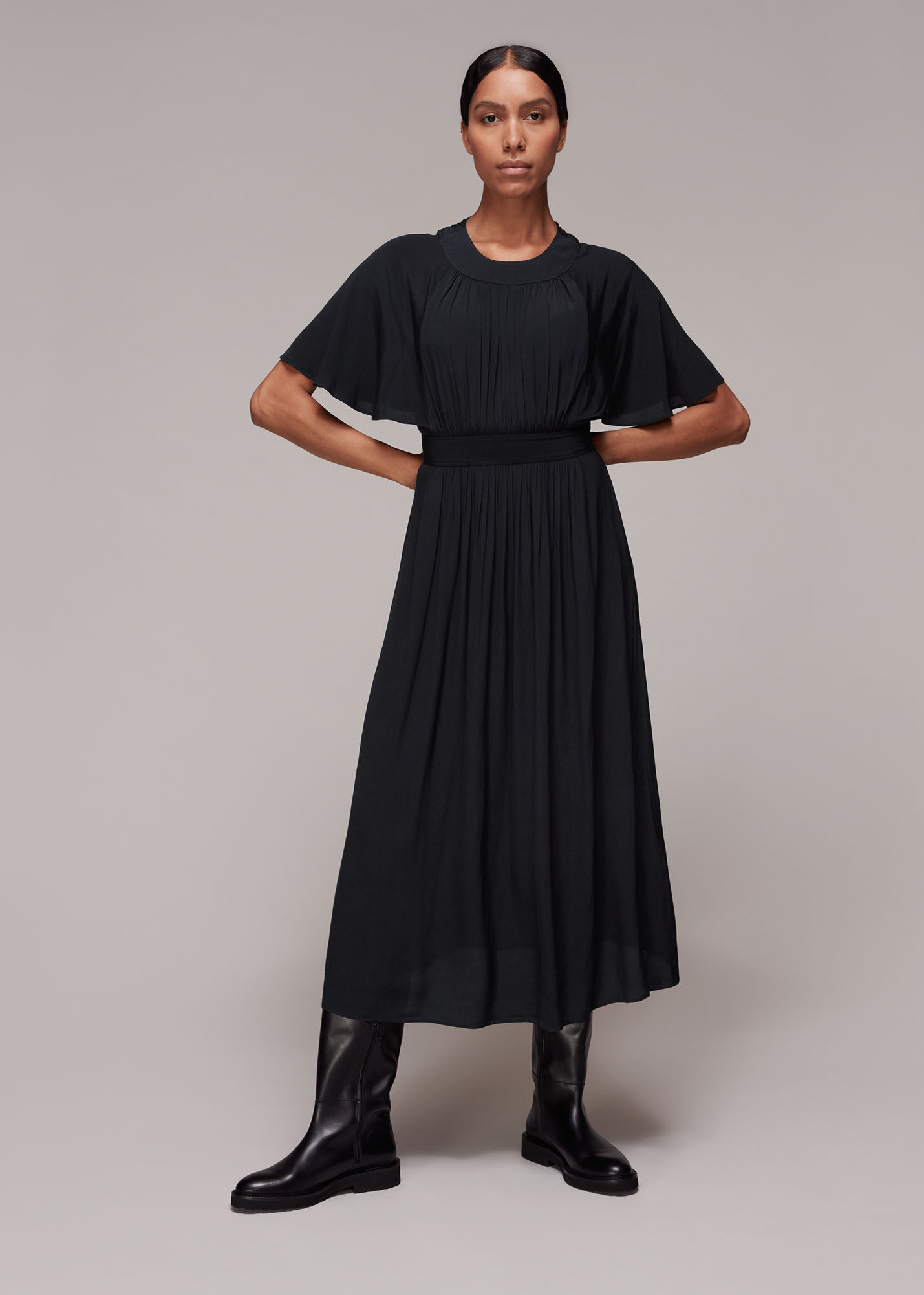 Black Amelia Cape Sleeve Dress ...